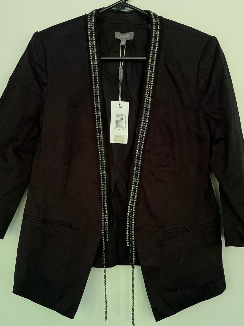 Et Vous Black Embellished Open-Front Blazer Jacket size 12